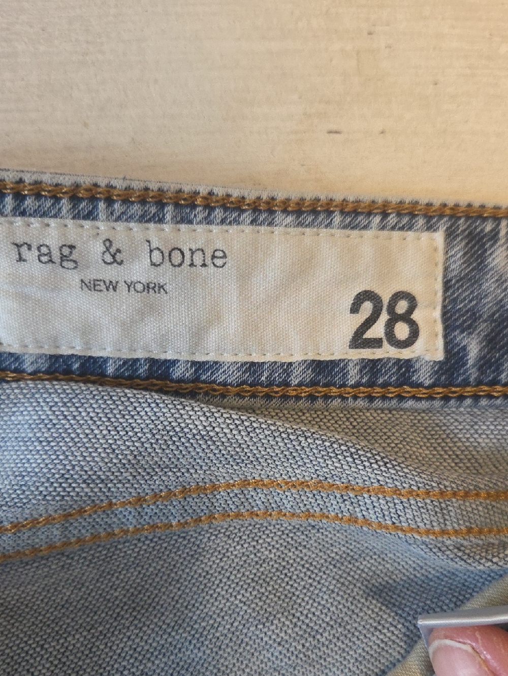 rag & bone Light Blue Denim Jeans with Gold Stitching